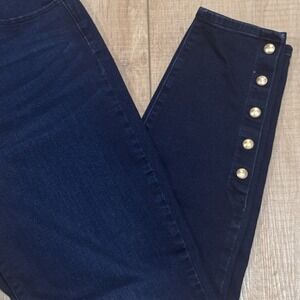 Dark Wash Skinny Jeans Gold Button Ankle Detail Nautical Equestrian Stretch 12